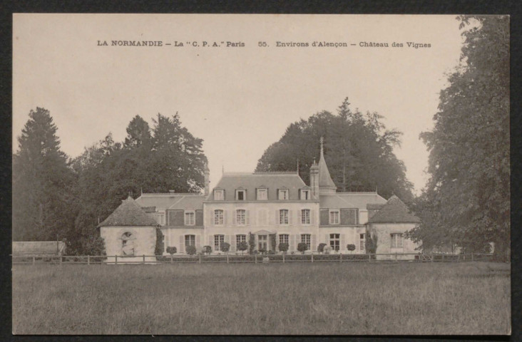 Colombiers (Orne), La Normandie, environs d'Alençon, le château des Vignes, carte postale ancienne noir et blanc n°55, sd, (14x9), acquisition 2021, AMA.