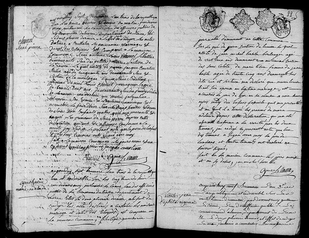 Acte de naissance de CHESNEL René Pierre (27 octobre 1794),acte de naissance de GAUCHERIN Marie Adélaïde (27 octobre 1794),acte de naissance de LECONTE Jean Baptiste Eugène (27 octobre 1794).