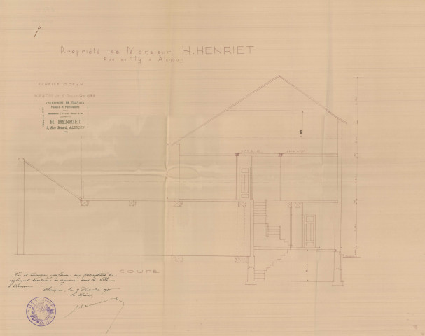 permis de construire n°29, Construction d'une maison d'habitation Rue Tilly Alençon, (date de décision : 1935), (auteur du projet, architecte : HENRIET (propriétaire et entrepreneur)).