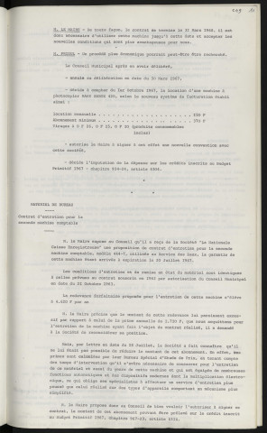 Matériel de bureau, nouvelle convention de location et d'entretien d'une machine Rank Xerox. Matériel de bureau, contrat d'entretien pour la seconde machine comptable.