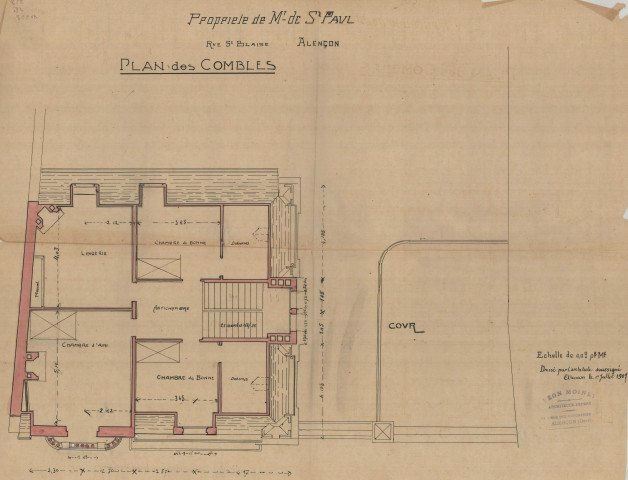 permis de construire n°3, construction d'une maison d'habitation Rue Saint-Blaise Alençon, (date de décision : 1907), (auteur du projet, architecte : MOINET Léon ).