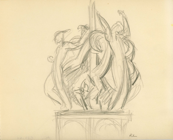 Embase de mât, trait, (graphite sur papier), (René Letourneur, monogrammé en bas à droite RL), (27cm x 21cm).