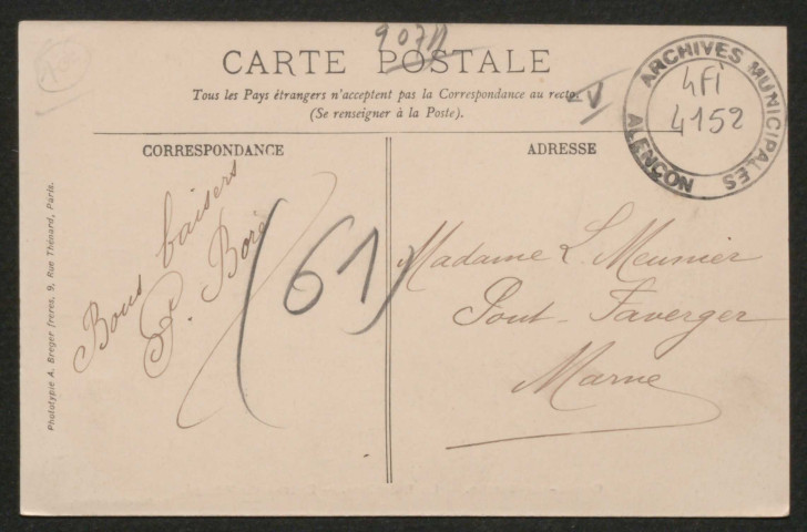 Condé-sur-Sarthe (Orne), La Boissière, entrée du village, carte postale ancienne noir et blanc, phototypie A. Breger, Paris, (Date d'utilisation : 14 août 1908), (14x9), acquisition 2021, AMA.