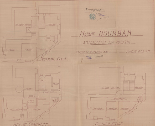 permis de construire n°5, Aménagement d'un magasin à l'angle des rues du Pont Neuf et de la rue de la Poterne Alençon, (date de décision : 1934), (auteur du projet, architecte : SOIVE Armand).