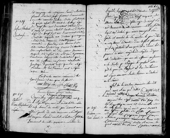 Acte de naissance de BOIS Ambroise enfant naturel (25 février 1797),acte de naissance de RATTIER Marie Madeleine Sophie (24 février 1797),acte de naissance de BISSON René Louis (25 février 1797).