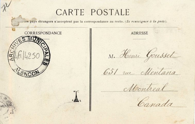 Saint-Paterne (Sarthe), l'église, carte postale ancienne noir et blanc n°116, M.C.F.L. Issy (Seine), (Date d'utilisation : 09 septembre 1906), (14x9), AMA.