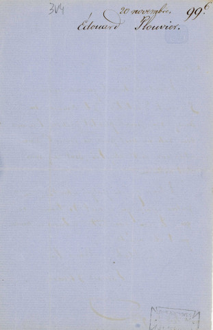 Lettre autographe signée de l'écrivain Edouard Plouvier à l'acteur Adolphe Laferrière (1858).