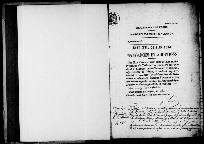 Registre des actes de naissance et adoption.