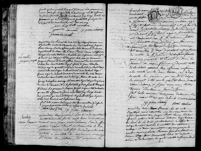 Acte de naissance de CHOUASNE Marie Monique (29 mai 1794),acte de naissance de LECONTE Jacques Joseph (29 mai 1794),acte de naissance de BARBIER Marie Françoise (30 mai 1794),acte de naissance de LEGUE Saint Denis (1er juin 1794).