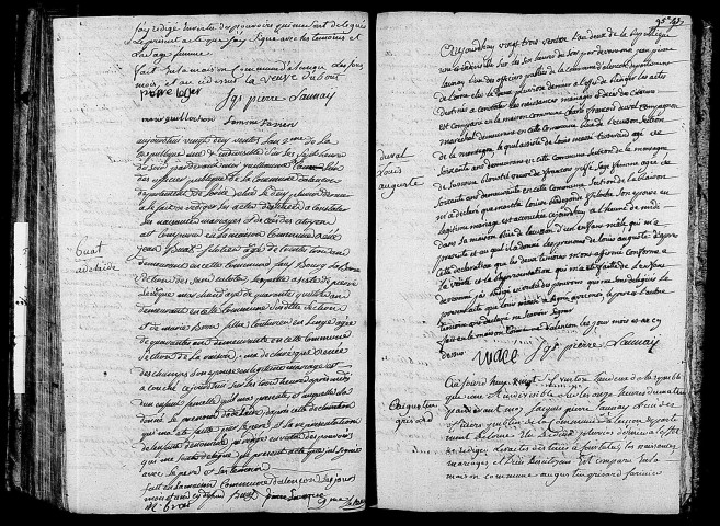 Acte de naissance de DEROUET François Théodore enfant naturel (11 mars 1794),acte de naissance de BUAT Adélaïde (12 mars 1794),acte de naissance de DUVAL Louis Auguste (13 mars 1794),acte de naissance de GRISARD Auguste (16 mars 1794).