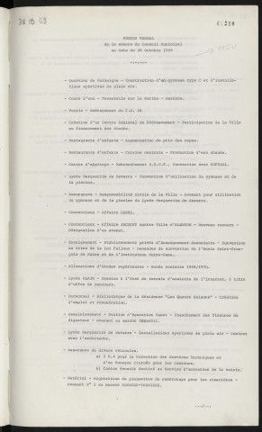 Sommaire sur les affaires à délibérer.