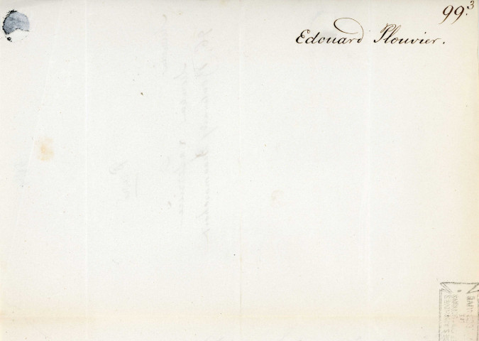 Lettre autographe signée de l'écrivain Edouard Plouvier à l'acteur Adolphe Laferrière (sd).