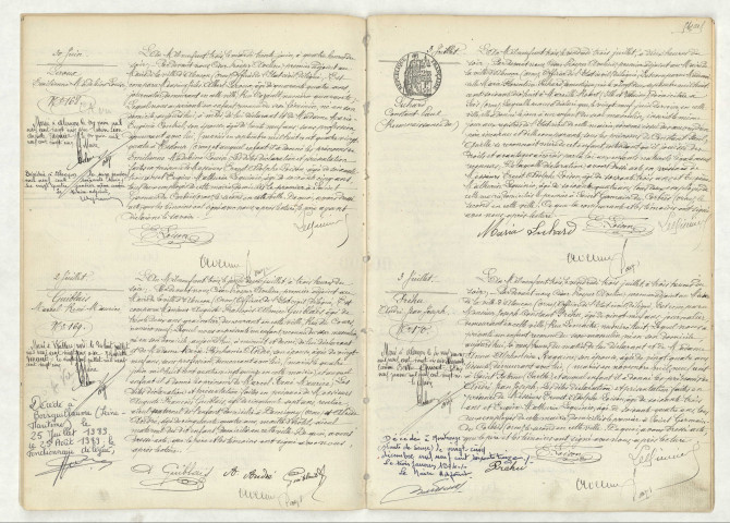 Acte de naissance de LEROUX Emilienne Madeleine Louise (30 juin 1903),GUIBLAIS Marcel René Maurice (2 juillet 1903),reconnaissance de SUHARD Constant Paul (29 juin 1903),PRÉHU André Jean Joseph (3 juillet 1903).