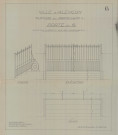 Les Promenades, porte 6 à l'angle de la rue Albert 1er et la rue des Courtilloles , clôture, élévation, plan, coupe, (arch : A. Eschbaercher, ech : 0.02, n°6, date : 1940).