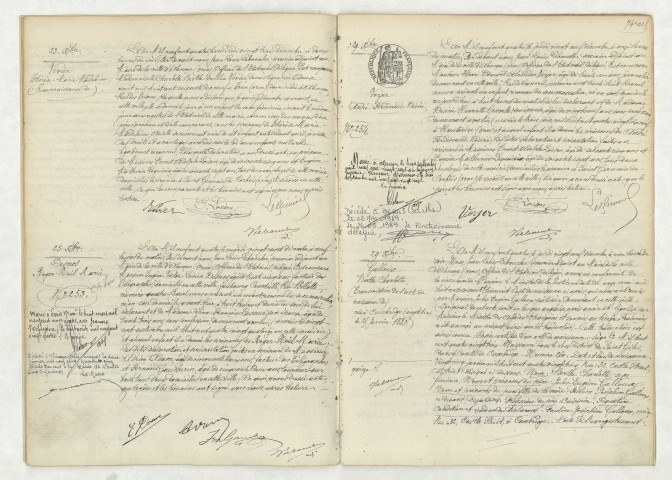 Reconnaissance de VIVIER Thérèse Marie Madeleine (23 décembre 1904),acte de naissance de DESNOS Roger Noël Marie (25 décembre 1904),acte de naissance de VOYER André Ferdinand Désiré (29 décembre 1904),transcription de l'acte de naissance de GALLOUX Berthe Charlotte (29 décembre 1904).