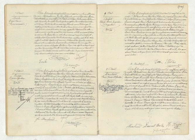 Reconnaissance de LERICHE Marie Louise (7 avril 1905),acte de naissance de BUISSON Maurice Gustave (7 avril 1905),acte de naissance de AUBERT Solange Marie Jacqueline Augustine (9 avril 1905),acte de naissance de MARCHAND Renée Louise Albertine (9 avril 1905).