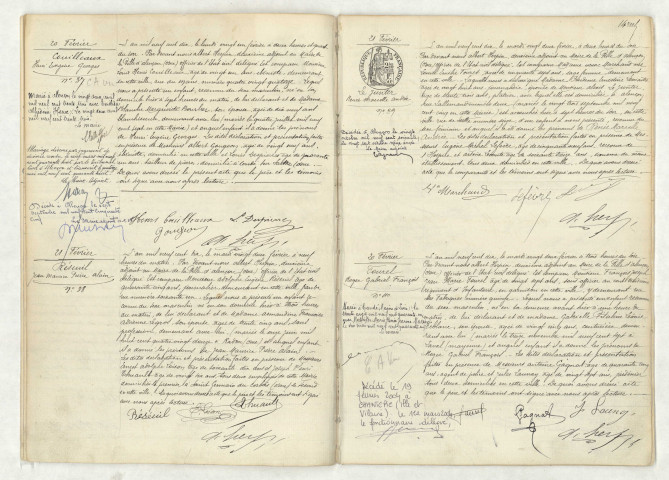 Acte de naissance de COUILLEAUX Henri Eugène Georges (20 février 1910),acte de naissance de RESEUIL Jean Maurice Pierre Alain (21 février 1910),acte de naissance de LE JUNTER Renée Marcelle Andrée (21 février 1910),acte de naissance de FOUREL Roger Gabriel François (20 février 1910).