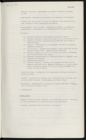 Sommaire sur les affaires à délibérer.