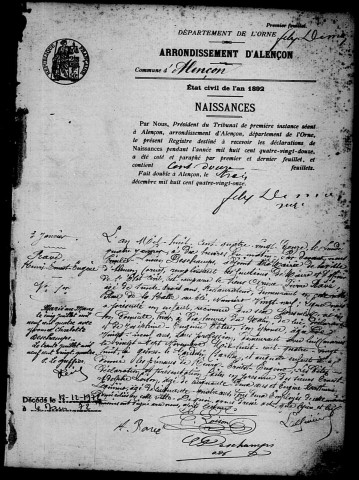 Registre des actes de naissance et adoption.