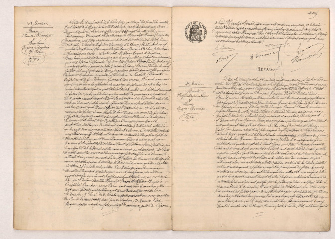 Acte de mariage de BARON Camille Hippolyte et BEAUBEAU Eugénie Angélina veuve BARON (13 Janvier 1908), BRAULT Wilfrid Delphin Louis et LUCAS Marie Honorine (25 Janvier 1908).