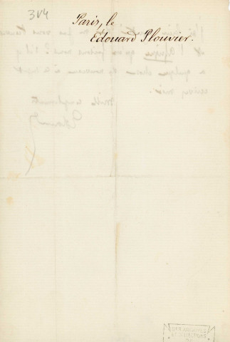 Lettre autographe signée de l'écrivain Edouard Plouvier à l'acteur Adolphe Laferrière (sd).
