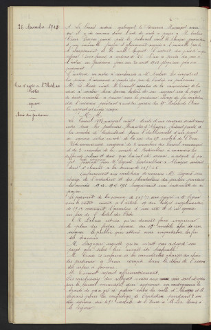 Ruelle Marquet, acquisition d'immeubles frappés d'alignements : Intérêts, impôts et assurances. Rue d'accès à l'Hôtel des Postes, square : Choix du jardinier