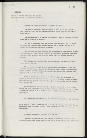 Matériel, avenant au marché SEMAT pour équipement complémentaire de la balayeuse aspiratrice.