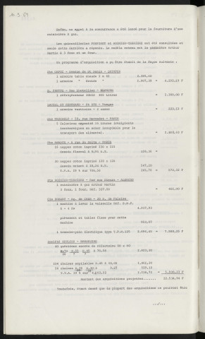 Restaurant d'enfants, acquisition de matériel pour le groupe Jean de la fontaine, groupe scolaire n°2 de Perseigne.