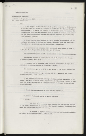 Sapeurs-pompiers, logements de fonctions, location de 2 appartements H.L.M. rue Albert Schweitzer.