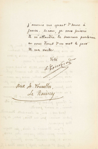 Lettre autographe signée de l'écrivain Alfred Edouard Touroude à l'acteur Adolphe Laferrière (sd).