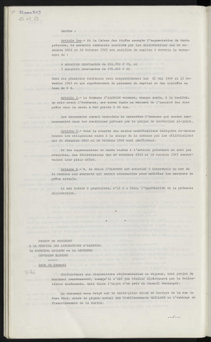 Finances, consolidation des emprunts pour la Z.I.N. Projet de monument à la mémoire des libérateurs d'Alençon le Maréchal LECLERC et la deuxième division blindée, avis du conseil, établissements MAILLARD.