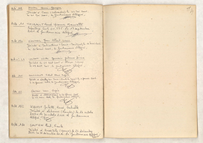 mentions marginales, DUVAL Henri Georges, THIBAULT Renée Yvonne Mauricette, CONTREL Jean Albert Louis, LAURENT Odette Germaine Julienne Louise, COURCELLES RoberT Henri Auguste, GAUTRIN Louis Eugène, LEBOEUF Juliette Renée Gabrielle, GAUTRIN Paul Emile.