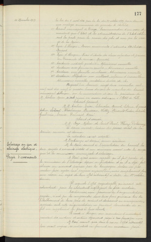 Sommaire sur les affaires à délibérer. Eclairage au gaz et éclairage électrique, projet d'avenants