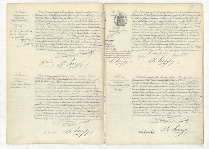 Acte de naissance de GARNIER Odette Juliette Marie (10 février 1909),reconnaissance de DUDOUET Marie Louise Eugénie (15 février 1909),acte de naissance de GERARD Maurice André Louis enfant naturel (15 février 1909),acte de naissance de LATOUCHE Maurice Gaston André (16 février 1909)