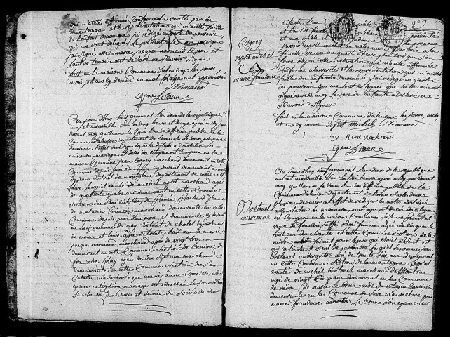Acte de naissance de COURMASSEUR Hyacinthe Rose (28 mai 1794),acte de naissance de LEFERT Anne Marie (27 mai 1794),acte de naissance de CHOUASNE Marie Monique (29 mai 1794).