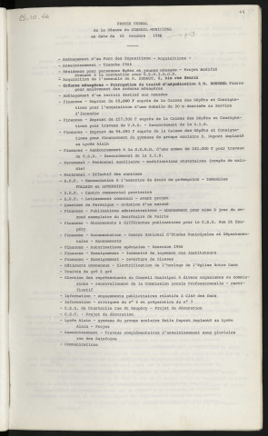 Sommaire sur les affaires à délibérer.