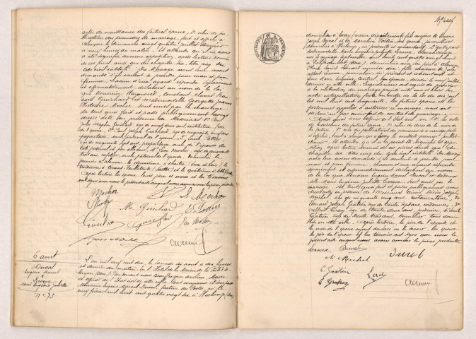 Acte de mariage de GUICHARD Raymond Constant Clovis François et MOCHER Georgette Jeanne Victoire (06 août 1910), Acte de mariage de DUVAL Eugène Marcel et LEROUX Marie Eugénie Juliette (06 août 1910).