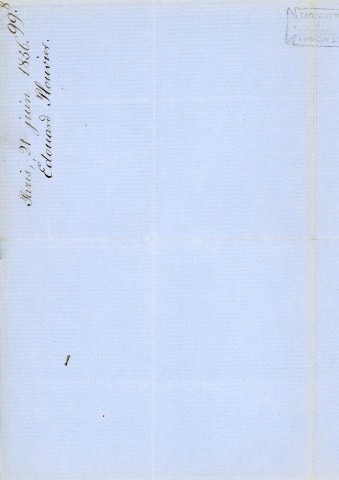Lettre autographe signée de l'écrivain Edouard Plouvier à l'acteur Adolphe Laferrière (1856).