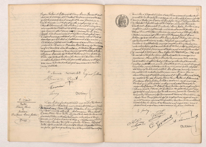 Acte de mariage de FALLOUR Eugène et ROUAULT Anne Marie (30 Juillet 1907), VALLÉE Désiré Louis et JOURDAN Emiliènne Marie Justine (5 Août 1907).