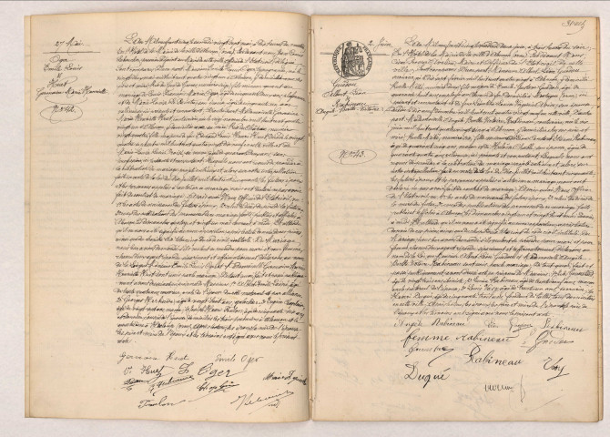 Acte de mariage de OGER ÉMILE Louis et HUET Germaine Marie Henriette (27 mai 1905), acte de mariage de GUÉDOU Albert Léon et RABINEAU Angèle Berthe Victoire (2 juin 1905)