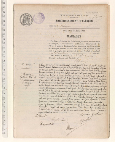 Registre des actes de mariage (1919).