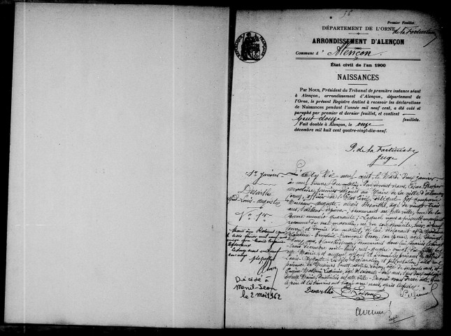 Registre des actes de naissance et adoption (1900)