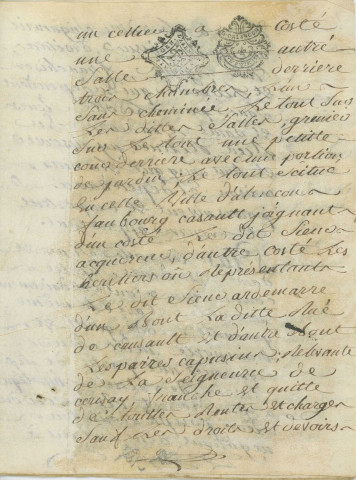Contrat de vente entre le Sieur Jacob joseph Laterre, dame Jeanne Alix (fille de Nicolas Allix) son épouse et Jean Desroches Duparc, d'une partie de la maison sise 45-47 rue Cazault (29 octobre 1781).
