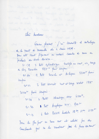 liquidation et préparation d'une vente aux enchères de la pharmacie Pesche : catalogue de la vente aux enchères de Versailles du 4 mars 1979, correspondance.