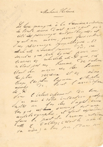 Réponse de Mme Descoutures, épouse de Reynold Descoutures (greffier de commerce à Alençon, fils de Louise Vallory ) à M. de Brébisson