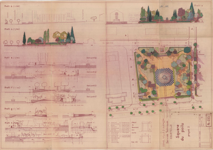 Square du Poilu, projet d'aménagement 2, plan (Services Techniques, 1/200, 22 octobre 1955, PC033) (119.5x83.5).