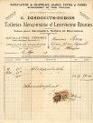 Facture de la manufacture de chapiteaux, bâches, tentes et stores G.Desdouits-Dubois (usine Faubourg de Courteille, Alençon), Toileries Alençonnaise et lexovienne réunies pour l'achat de toile à draps métis (15 mai 1928).