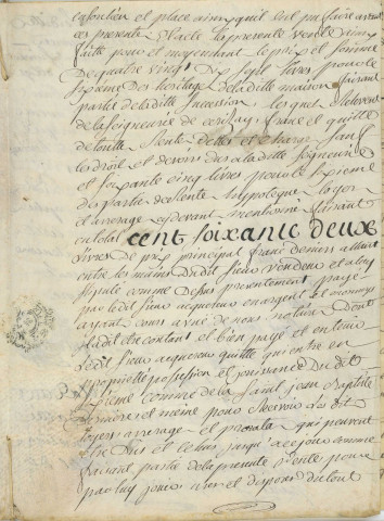 Contrat de vente entre le Sieur Pierre Allix et Jean Gandon Desroches Duparc, d'une partie de la maison sise 45-47 rue Cazault (19 août 1782).