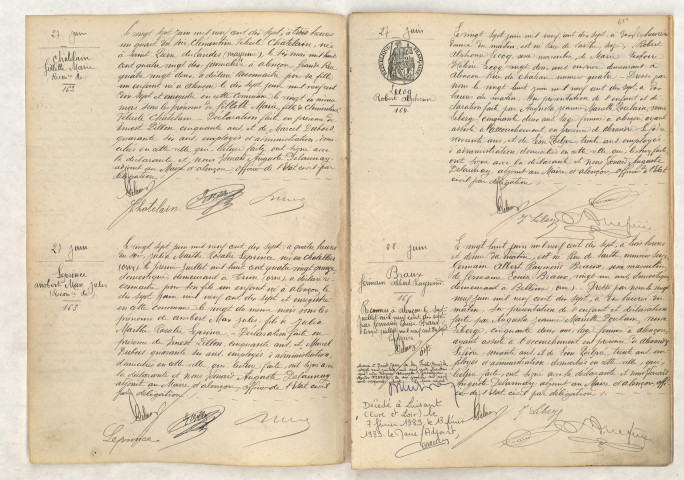 Reconnaissance de CHÂTELAIN Gillette Marie (27 juin 1917), Reconnaissance de LEPRINCE Ansbert Max Jules (27 juin 1917), Acte de naissance de LECOQ Robert Alphonse (27 juin 1917), Acte de naissance de BRAUX Germain Albert Raymond (28 juin 1917).