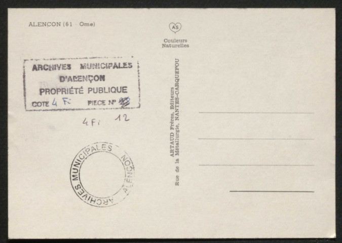 Alençon (Orne), commune du monde et des villes jumelées, Alençon (France), Koutalia (Mali), Basingstoke (Angleterre), Quakenbruck (Allemagne de l'Ouest), carte postale multivues, Artaud frère, éditeur, sd.